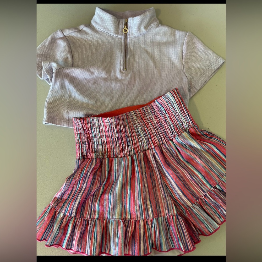 Hannah Banana Kids Matching Set Iridescent Purple Top and Glitter Skort